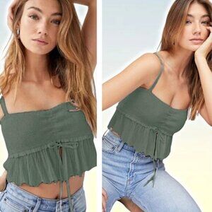 WILFRED Aritzia Dareau Smocked Ruffle Hem Crop Tank Sz Medium